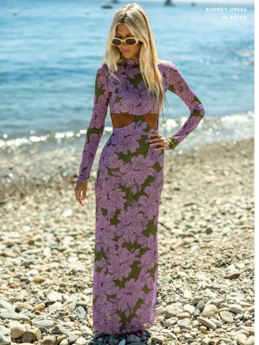 RESA x the Salty Blonde - Audrey Cut Out Long Sleeve Maxi Dress in Aster